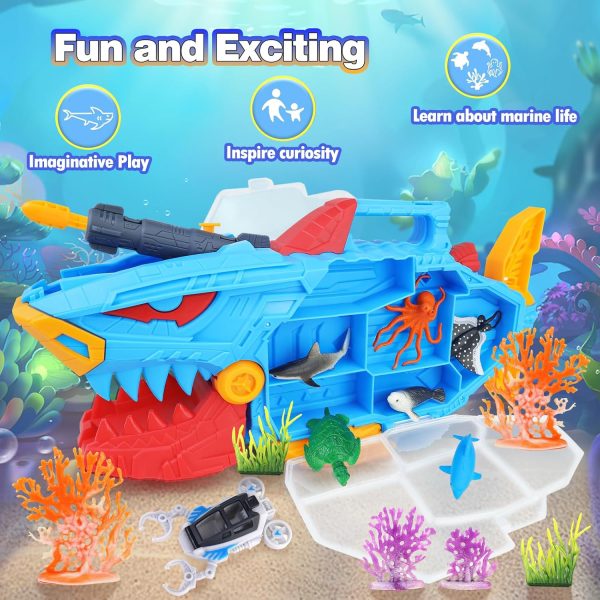 CORPER TOYS Shark Submarine Toys for Kids with Sea Animals and Vehicle Storage Carrier Toy Playset for Boys Toddler Gift for Birthday Christmas - Image 3