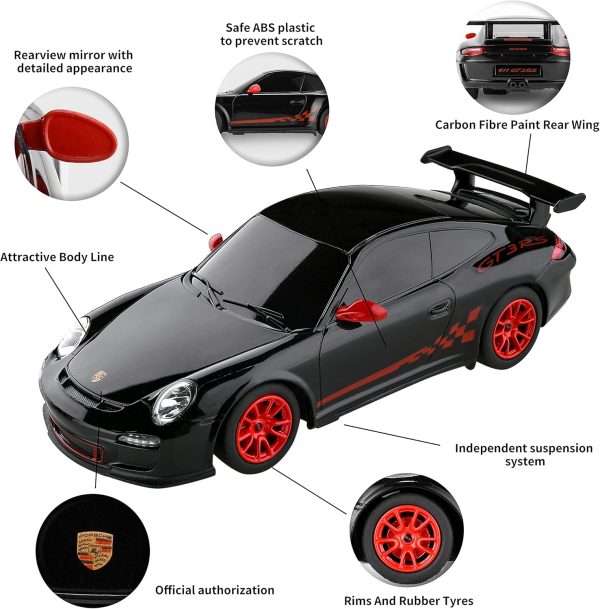 BEZGAR Porsche Remote Control Car - Officially Licensed Porsche 911 GT3 RS Toy Car 1:24 Porsche RC Car Model Vehicle Gift for Boys,Girls,Teens and Adults (39900 Black) - Image 4