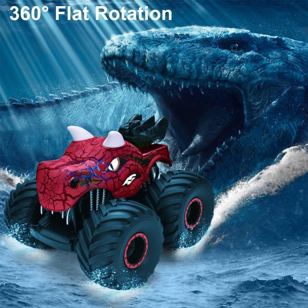 Remote Control Dinosaur Car Toys for Kid Boys, 2.4GHz RC Monster Truck Toys with Spray, Light, Sound, Indoor Outdoor All Terrain RC Car Toy, for 4-12 Kids (Red) - Image 3