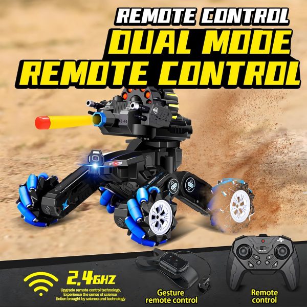 RC Tank That Shoots Gesture Sensing RC Tank, 2.4GHz Battle Soft Bullets Hand Control Car Drift Remote Control Trucks for Boys & Girls 8-12, Remote Control Tank with Light Music - Image 6