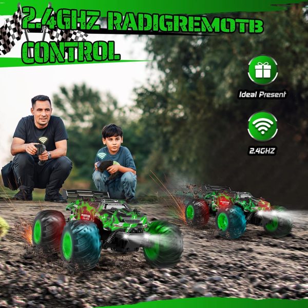 Remote Control Car, Rc Cars, Multi-Terrain RC Truck, 2.4GHz 2WD 20KM/H Two Speed Remote Control Monster Truck with Headlight and Bodylight Rechargeable Truck Toys for Kid - Image 7