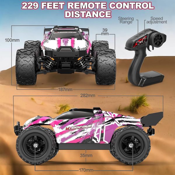 Pink Remote Control Car for Girls, 1:18 Fast rc Cars for Girls with 40+ KM/H 4WD Off-Road rc Truck, Includes 2 Rechargeable Batteries, 8 9 10 11 12 13 Year Old Girl Gifts - Image 8