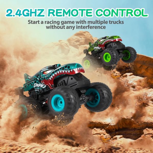 Remote Control Car, 2.4Ghz All Terrain Dinosaur Monster Truck Toys, RC Truck with Music, 3 Lighting Effects, 360 Stunt Capable, All Included Ready to Run, Toy Gifts for Boys and Girls (Cyan) - Image 8