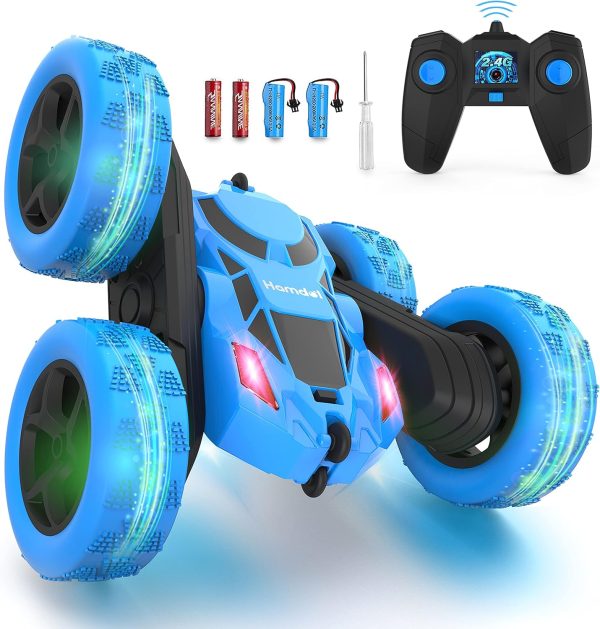 Remote Control Car Double Sided 360°Rotating 4WD RC Cars with Headlights 2.4GHz Electric Race Stunt Toy Car Rechargeable Toy Cars for Boys Girls Birthday (Blue) - Image 2