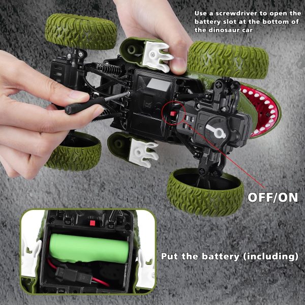 Remote Control Dinosaur Car for Kids Boys, 2.4Ghz All Terrain Remote Control Dinosaur Truck with Light, Rechargeable 4WD Off Road RC Car Toys for Kids 3 4 5 6 7 8-12 Year Old Boys Girls Birthday Gift - Image 6