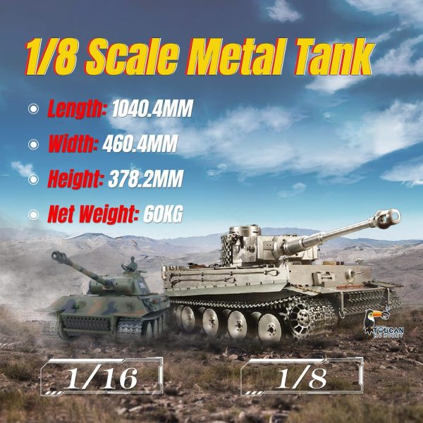 TOUCAN RC HOBBY 1/8 Scale Henglong Full Metal Giant German Tiger I RTR Rc Tank 3818 Pro Car Model Tracks Wheel Bb Airsoft Smoke Sound Effect - Image 2