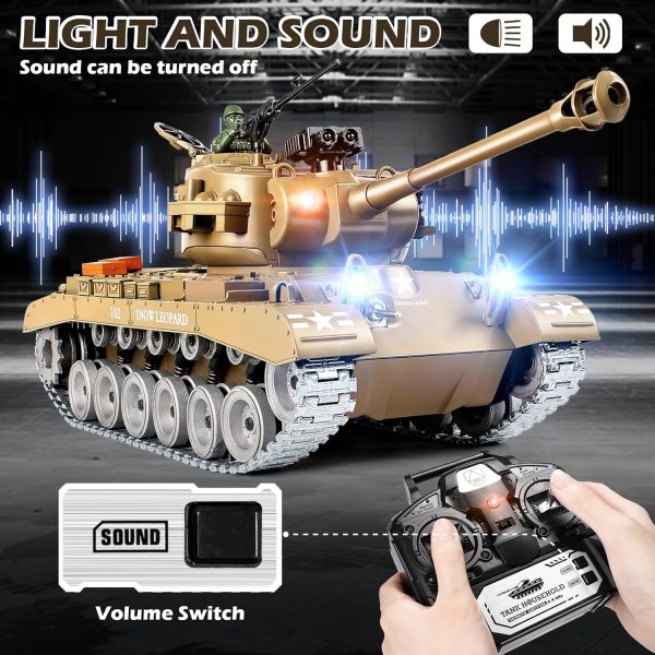 1:18 RC Tank, 2.4Ghz US M26 Pershing Remote Control Model Toy Tank That Shoots BBS and Water Bombs, Military RC Vehicle for Adults and Kids, Army Toys with Smoke, Sound and Recoil - Image 5