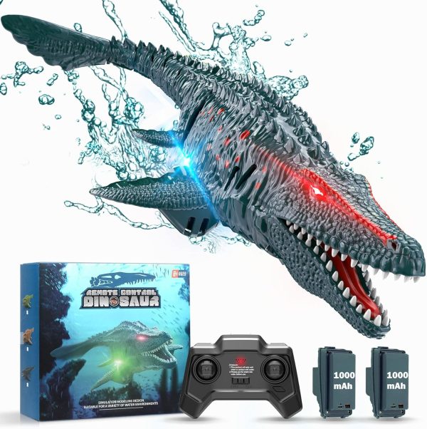 Remote Control Dinosaur, 2.4G Water Toys RC Boat with LED Lights Module Batteries Boat for Swimming Pool Lake Bathroom Bath Birthday Party Kids Boys Girls - Blue - Image 2