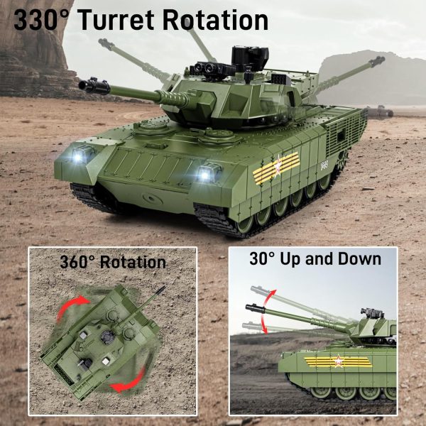 1:18 RC Tank, 2.4Ghz Russian T-14 Armata Remote Control Tank Model Toy That Shoots BBS and Water Bombs, Battle Army Tank with Smoke, Light and Sound, RC Vehicle Military Toy for Adult and Kid - Image 3