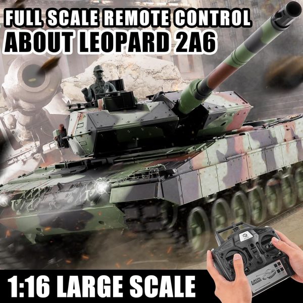 Remote Control Tank, Henglong German Leopard 2A6 Main Battle Tank, 1/16 2.4ghz RC Tank That Shoots, RC Tanks Vehicles Model with Sound & Light for Ages 14+ - Image 4