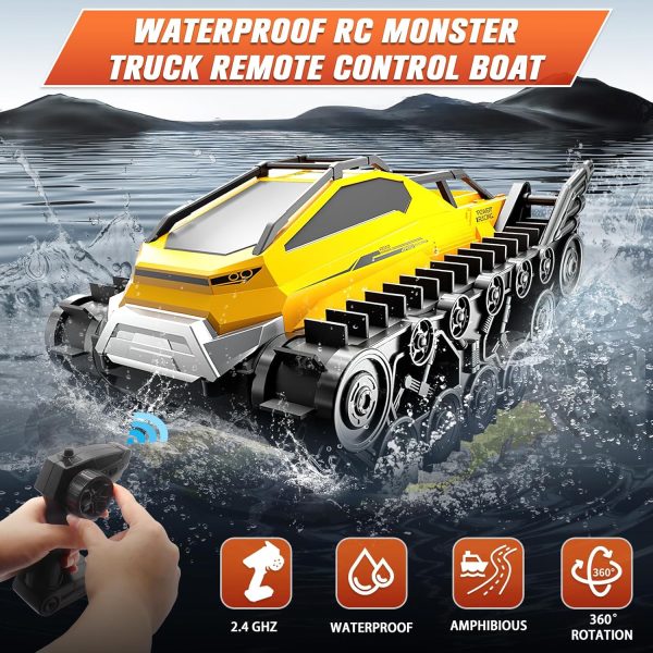 Fistone Amphibious Remote Control Car, 2.4Ghz All-Terrain Remote Control Truck with Gesture Sensing, 360° Rotating RC Tank Crawler Waterproof Off-Road RC Car, RC Boat for Kids Boys - Image 3