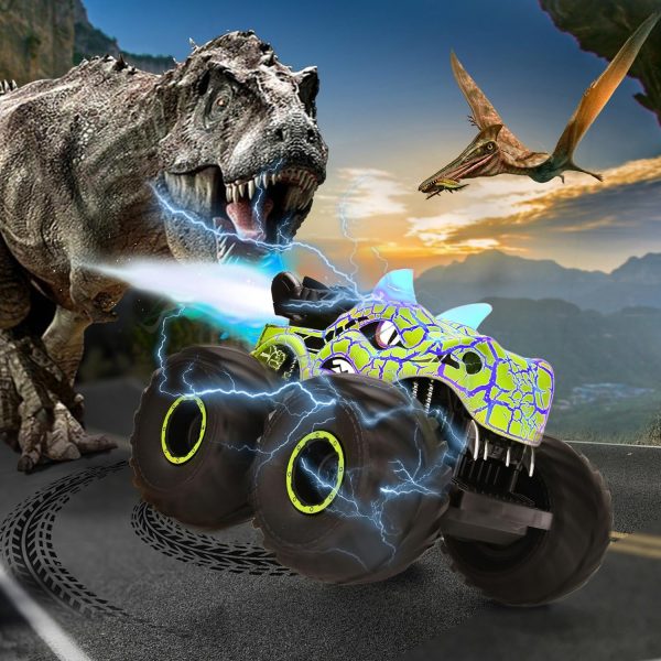 Remote Control Dinosaur Car Toys for Kid Boys, 2.4GHz RC Monster Truck Toys with Spray, Light, Sound, All Terrain Rechargeable Electric RC Car Toy, Gifts for 4-7 8-12 Kids (Green) - Image 7