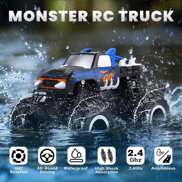 PIKARO Remote Control Car 1:16 All Terrain Off-Road RC Car 2.4Ghz 4WD Waterproof Remote Control Monster Truck 360° Rotating Amphibious RC Truck Kids Pool Toys Gifts for Boys Girls Ages 4-8-12 - Image 4