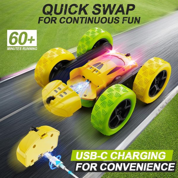 Remote Control Car, RC Car Toys for 6-12 Year Old Boys, Off Road RC Stunt Car 4WD 360° Rotating Remote Control Car for Kids, Boys Girls Gifts for Birthday, Christmas Yellow&Green - Image 3