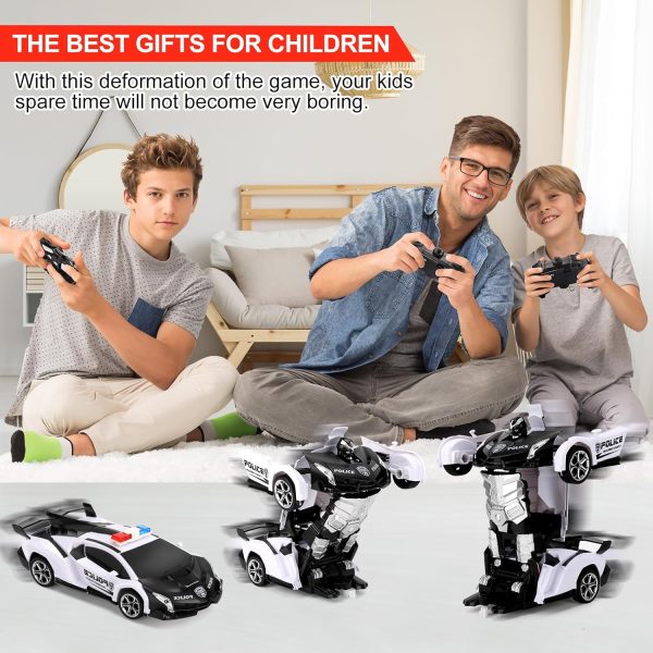 Blackma Remote Control Car-Transform, One-Button Deformation & 360°Rotating Drifting, Transform Robot RC Car with LED Light, Toy Gifts for 4 5 6 7 8 9 10 11 12 Years Old Boy (White) - Image 4