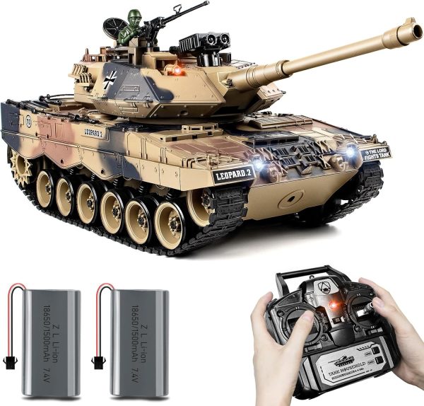 1:18 RC Tank, 2.4Ghz German Leopard II Remote Control Model Toys, RC Vehicle Tank That Shoots BBS and Water Bombs for Adults and Kids, Military Army Toys with Smoke, Lights, Sound and Recoil - Image 2