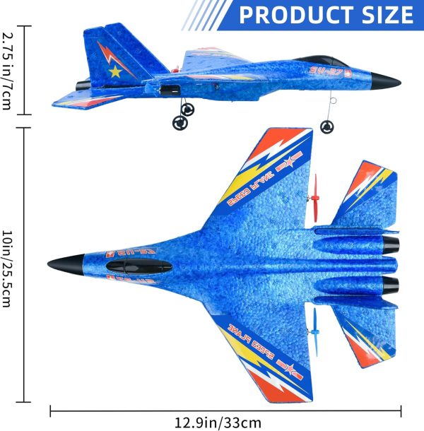 RC Gravity Gliders Airplane, Remote Control Plane Su-27 RC Airplane-2.4Ghz 6-axis Gyro RC Airplane with Light Strip, 2 Batteries Easy to Fly Jet Fighter Toy Gift for Kids Beginner (Blue) - Image 6