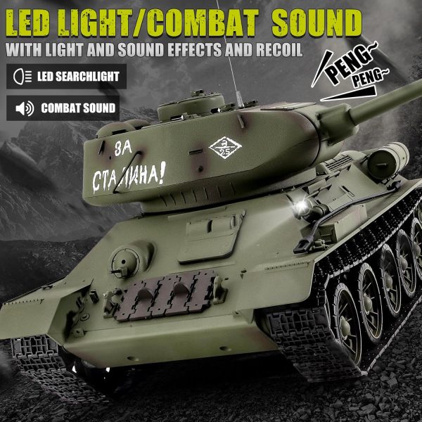 RC Tanks Henglong Russian T-34/85 Medium Tank, 1: 16 2.4ghz Tank Model That Shoots, Remote Control Tank Vehicles with Sound & Light for Ages 14+ - Image 4