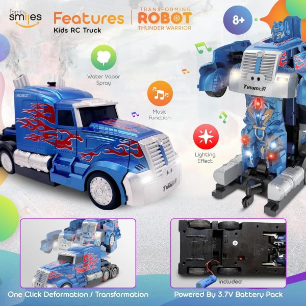 Kids Transforming Robot RC Truck Toys for Boys Ages 8-13 Years Remote Control Car Gift - Image 3