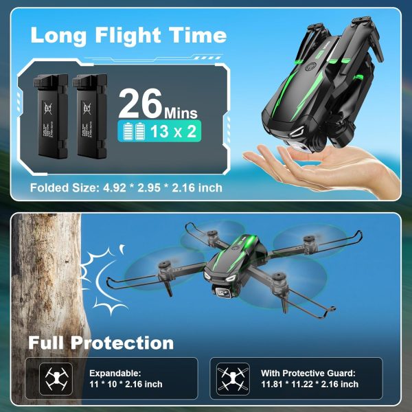 Drone with Camera, 1080P HD FPV Foldable Drone for Kids Adults Beginners, Brushless Motor RC Quadcopter with Stable Hover, Gestures Selfie, Waypoint Fly, 3D Flips, One Key Start, 2 Batteries - Image 7