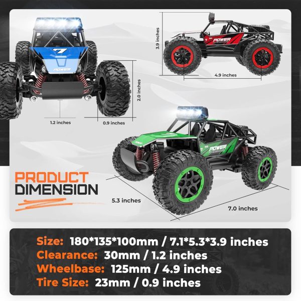 BEZGAR TB201 RC Cars-1:20 Scale Remote Control Car-2WD High Speed 20 Km/h Electric Toy Off Road Vehicle Monster Truck Crawler with LED Headlight and Rechargeable Battery for 4-7 Year Old Boys Girls - Image 8