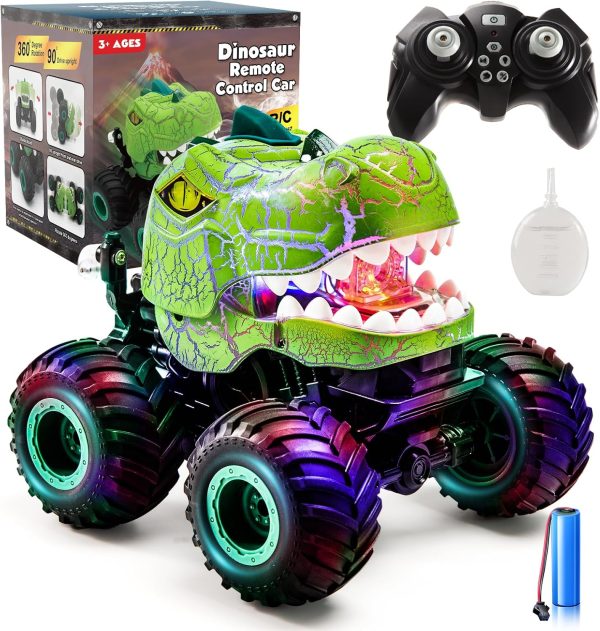 Monster Truck Toys with Spray & Light Dinosaur Remote Control Car 360° Rotating RC Cars All Terrain for Remote Control Car for Kids,Monster Trucks for Boys Age 4-7 - Image 7