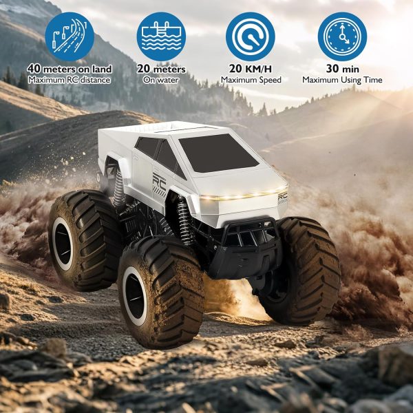 1:16 Remote Control Cyber Truck Toy, 2.4GHz Waterproof Monster Truck RC Cars for All Terrain, 4WD Amphibious and Dual-motor Remote Control Car with 2*Batteries, Led Lights Gifts for Boys Girls Ages 6+ - Image 7