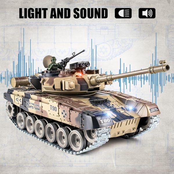 RC Tank, 1:18 Russian T-90 Metal Tracks Remote Control Model Tank Toys, 2.4Ghz Army Tank with Smoke, Sound and Light, RC Military Vehicle That Shoots BBS and Water Bullets for Adults and Kids - Image 8