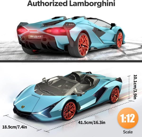 MIEBELY Lamborghini Remote Control Car, 1:12 Scale Lambo Toy Car 7.4V 900mAh Officially Licensed 12Km/h Fast Rc Cars with Led Light 2.4Ghz Model Car for Adults Boys Girls Birthday Ideas Gift - Blue - Image 4