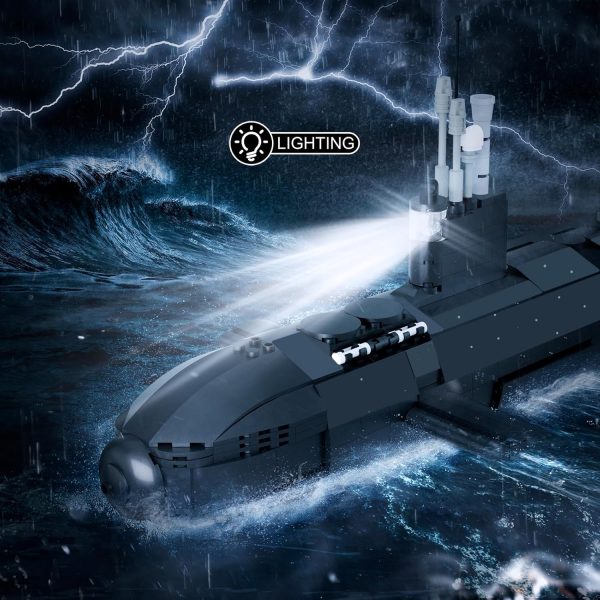 744 Nuclear Submarine Building Sets, Compatible with Lego Military Submarine Toys with Lights, WW2 Historical Collectible Home Room Decor Battleship Block Set, Gifts for Teens Adults (1019Pcs) - Image 3