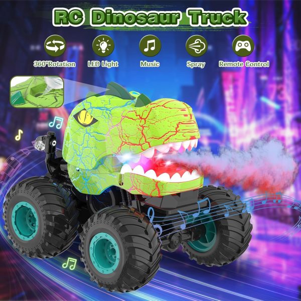 Dinosaur Remote Control Car - RC Car Toys for 4 5 6 7 8 Year Old Boys, 2.4Ghz RC Drift Monster Truck, 360°Rotating Stunt Car with Spray, Light & Sound, Birthday Xmas Gifts for Kids Age 4-6 5-7 8-12 - Image 4