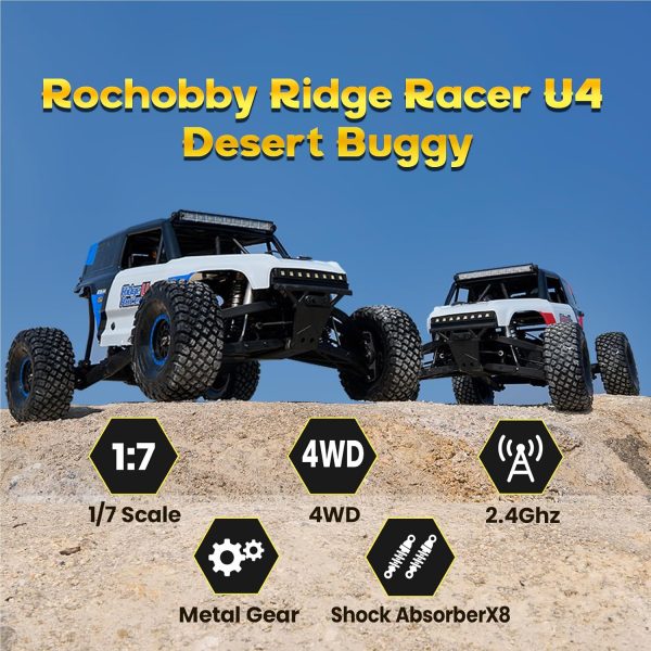 Rochobby Ford Bronco 1/7 Ridge Racer U4 RC Crawler, 2.4Ghz 5 Channel 4WD Brushless RC Truck, Fast Speed Desert Buggy 80km/h, RC Rock Crawler for Adults (Red) - Image 3