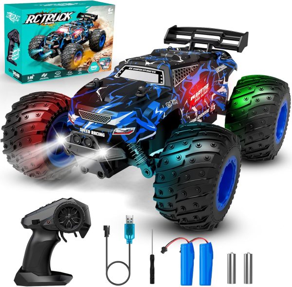 Remote Control Car, Rc Cars, Multi-Terrain RC Truck, 2.4GHz 2WD 20KM/H Two Speed Remote Control Monster Truck with Headlight and Bodylight Rechargeable Truck Toys for Kid - Image 2