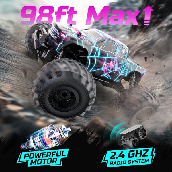 DEERC 1/16 Glowing Spider Remote Control Car - Fast RC Cars W/2 Rechargeable Batteries for 30 Min Play, All Terrain Off-Road Monster Truck Toys for Boys Kids Age 4-7 8-12 Birthday Xmas Gift - Image 6