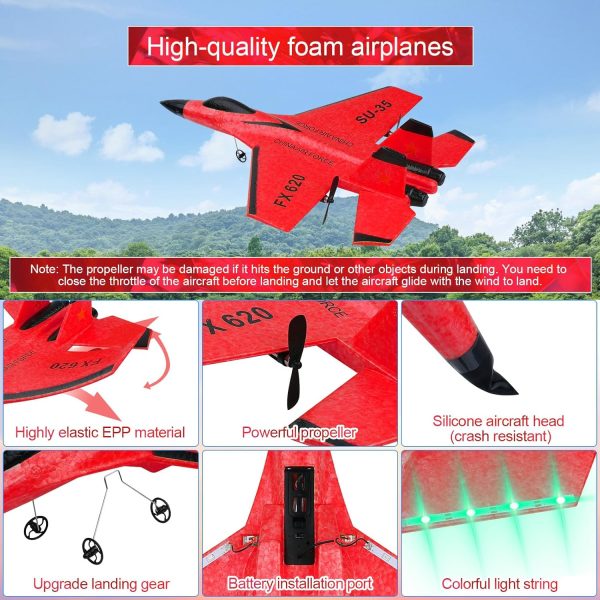 RC Airplane 2CH RC Plane 2.4GHz Remote Control Plane RTF SU35 RC Jet Easy to Fly FX620 Airplane Toys rc Planes for Adults, Kids and Beginner with Night Lights（Red） - Image 5