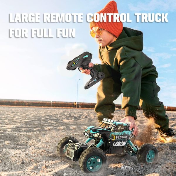 CROBOLL 1:12 Large Remote Control Car for Boys Kids with Lifting Function,4WD RC Cars Electric Monster Truck Toy Gifts 4X4 Off-Road RC Rock Crawler 2.4GHz All Terrain RC Truck with 2 Batteries(Cyan) - Image 3