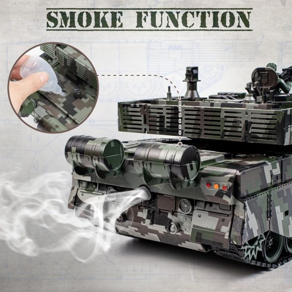 1:18 RC Tank, 2.4Ghz Chinese 99 Main Remote Control Battle Tank, 15 Channel RC Vehicle Army Toy with Smoke, Light and Sound, Military Truck for Adults and Kids That Shoots BBS and Water Bombs - Image 5