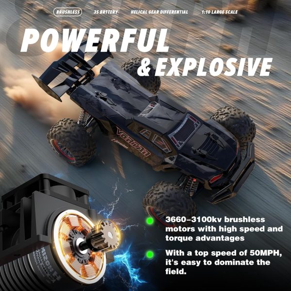 Hosim Mini 1:8 Rc Truck for Adults, Vortan Brushless Rc Truck Gas Powered Rc Cars for Adults Fast Rc Car 50MPH, All Terrain Remote Control Car for Adults Hobby Rc Car Monster Truck 4WD with 3S Battery - Image 4