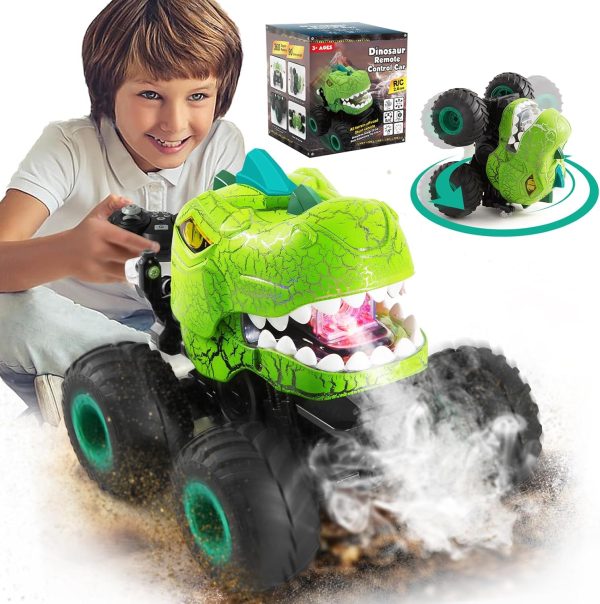 Monster Truck Toys with Spray & Light Dinosaur Remote Control Car 360° Rotating RC Cars All Terrain for Remote Control Car for Kids,Monster Trucks for Boys Age 4-7 - Image 2