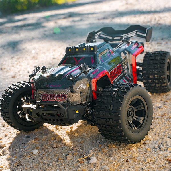 1:18 Scale RC Monster Truck 40km/h Speed 4X4 All Terrain Off-Road RC Truck, Waterproof Electric RC Vehicle with Roof Lights and Heads Up Wheels with 2 Batteries (Red) - Image 7