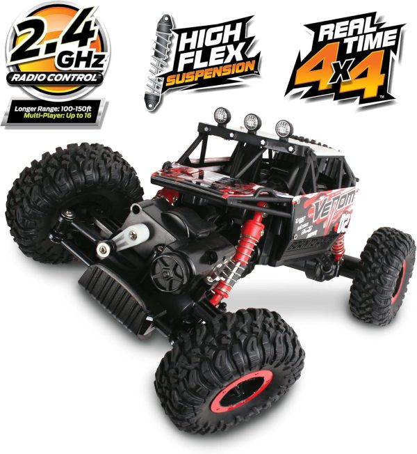 NKOK Mean Machines 1:16 2.4GHz RC Rock Crawler Venom (Red), Designed for Rough Terrain Climbing, Pistol Grip Full Function Controller, Powerful Motor - Image 3