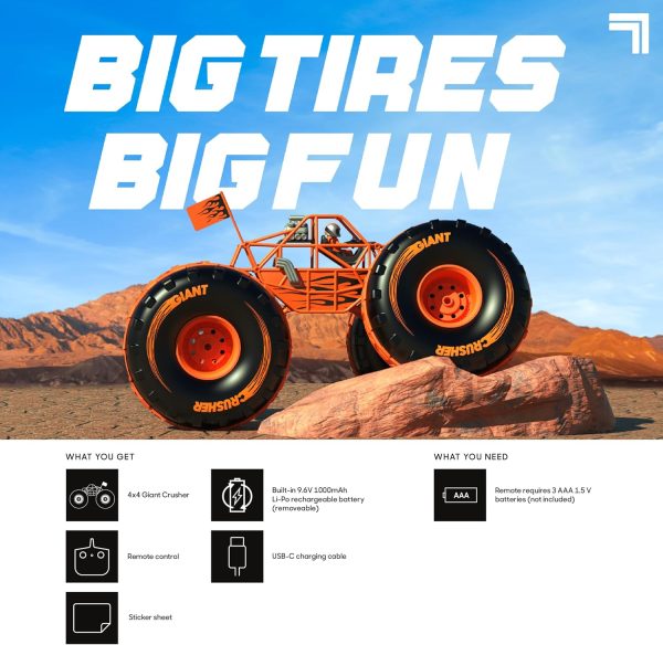 Sharper Image® 4x4 Giant Crusher Remote Control 4WD Truck, High-Speed Off-Road Monster Truck, All-Terrain Tires, LED Headlights, USB-C Rechargeable Battery, Oversized Shocks, 2.4 GHz Wireless Control - Image 7