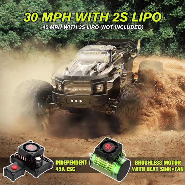 RIAARIO 1:14 Brushless RC Cars for Adults - Max 45MPH RC Trucks -All Terrain Monster Truck - Off-Road RC Trucks - High Speed RC Car 4WD Remote Control Car with 2S Lipo Batteries for Adult - Image 4