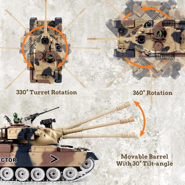 RC Tank, 1:18 Alloy Metal US M60 Remote Control Army Model Toys That Shoots BBS and Water Bombs, 2.4Ghz RC Vehicle with Smoke, Sound and Lights, Military Tank for Adults and Kids 6+ Year Old - Image 4