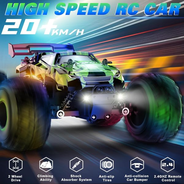 Remote Control Car, RC Cars Kids Toys for Boys 5-7, 2.4Ghz RC Truck Toys for Girls, Off Road Monster Truck Toys with Headlights & Car Body Lights, 20 KM/H RC Crawler Toy Cars Gifts for Kids - Image 3