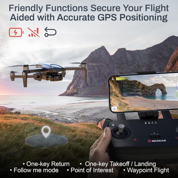 BEZGAR BD901 Drones with Camera for Adults 4K Long Range - Foldable Mini Drone with 4K Video, 3-Axis Gimbal, 3KM Transmission, 23 Mins Flight Time, Return To Home, Follow Me, Hobby RC Quadcopters - Image 4