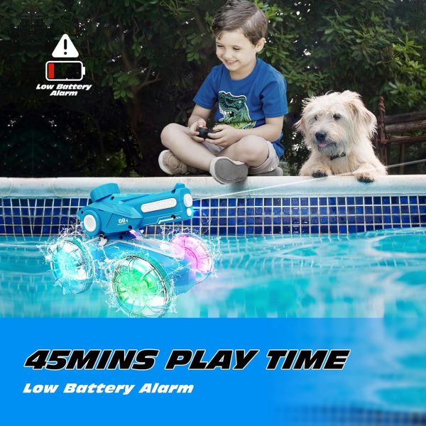 Tecnock Amphibious Remote Control Car Boat for Kids, 2.4GHz 4WD Water Squirt RC Stunt Car with LED Lights, 45-Minute Playtime, Pool Toy Gift for Boys and Girls Ages 6+ - Image 7