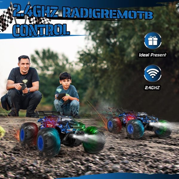 Remote Control Car, Rc Cars, Multi-Terrain RC Truck, 2.4GHz 2WD 20KM/H Two Speed Remote Control Monster Truck with Headlight and Bodylight Rechargeable Truck Toys for Kid - Image 7