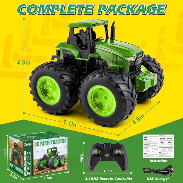 Remote Control Tractor Toys, Light Up Farm Monster Trucks Toy for Boys 3, 4, 5, 6, 7 Year Old, 2.4 Ghz RC Tractor Toys, Ideal Christmas, Birthday Gifts for Kids - Image 7