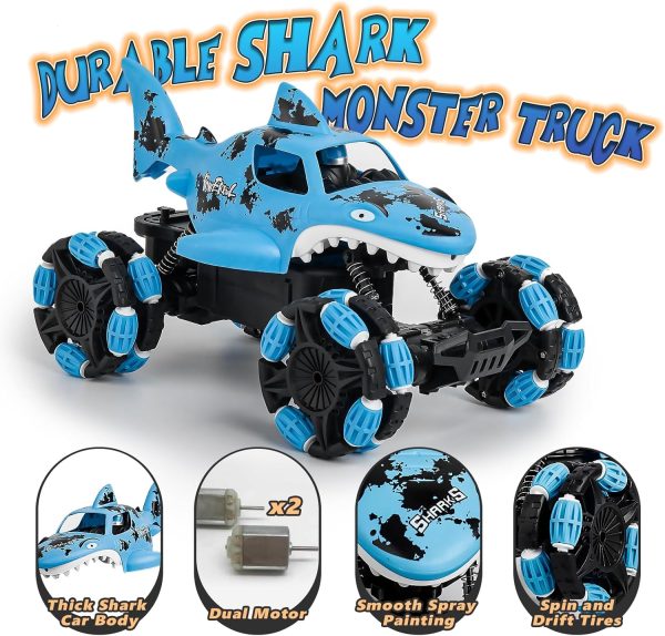 Remote Control Shark Monster Truck All-Terrain Toy Remote Control Car Vehicle, 2.4 GHz,1:14 Scale, Off Road Rechargeable RC Car Kids Toys for Boys and Girls Ages 6 and up - Image 3